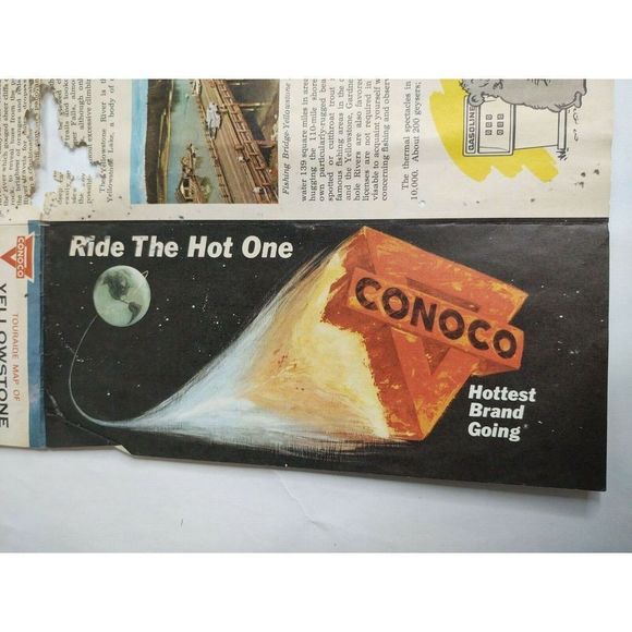 Vintage Advertising Road Map Gas Station Conoco Ad Yellowstone 1968 HM Gousha - Picture 1 of 10